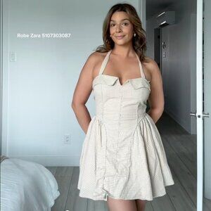 Zara Check Halter Dress NWT Beige White Size Large